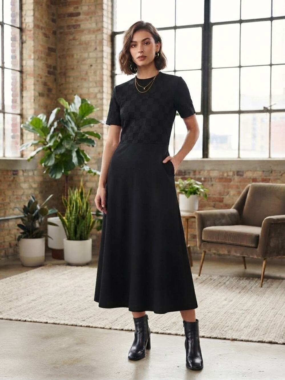 Awesome Vintage Gino Paoli Minimalist Wool Blend Midi Dress